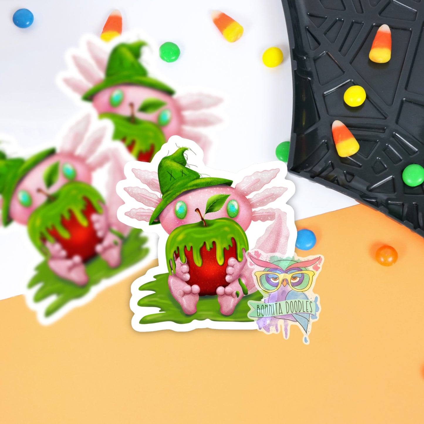 Axolotl Kawaii Trick or Treat - zombie Halloween vinyl sticker