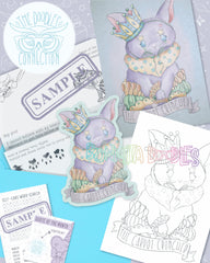 Collection of 'Doodle Collection' stickers featuring cartoon characters on a blue background.