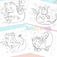 Set of outlined cartoon animal coloring pages showing multiple character poses for kids