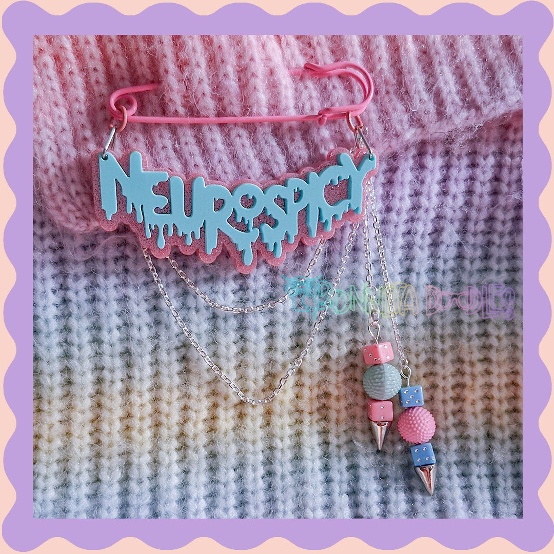 Pink & Blue | Neurospicy | Handmade 75mm Pink pin