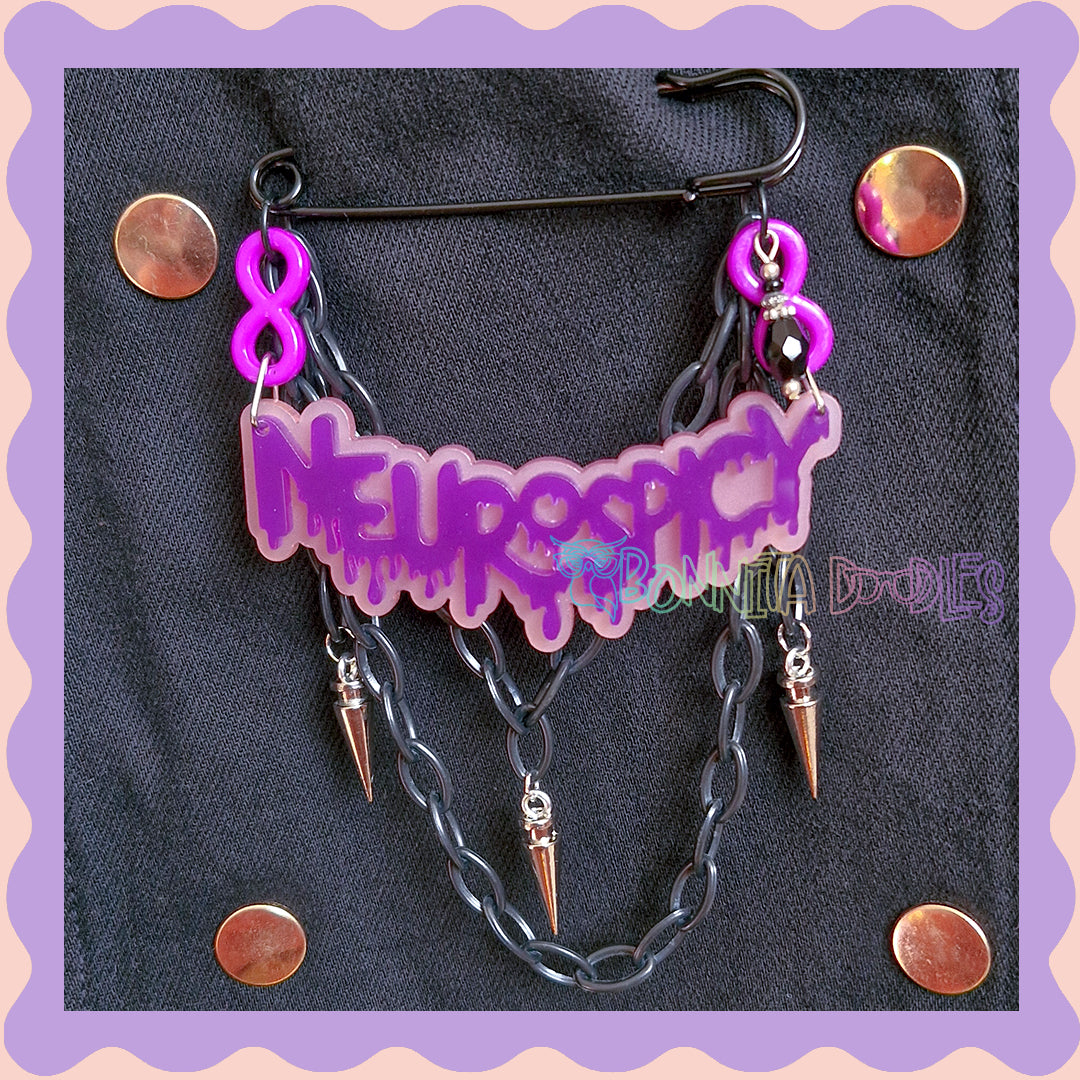 Black & Purple | Neurospicy | Handmade 75mm Black pin