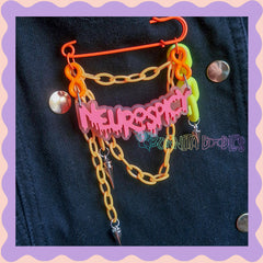 Orange & Pink | Neurospicy | Handmade 75mm orange pin
