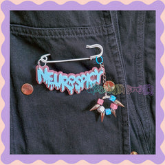 Blue & Pink Glitter | Neurospicy | Handmade 75mm white pin