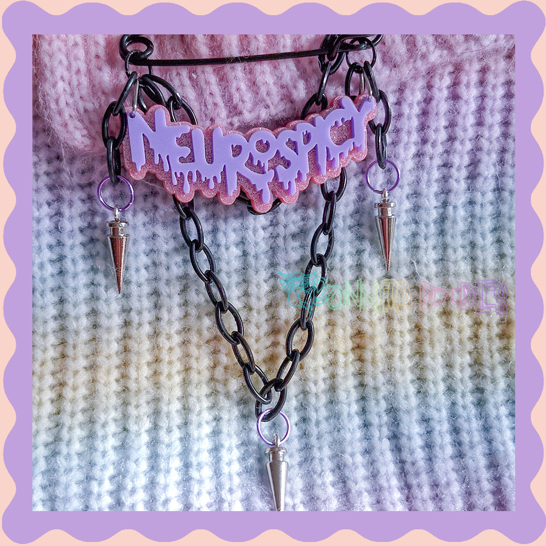 Black & Purple | Neurospicy | Handmade 75mm black pin