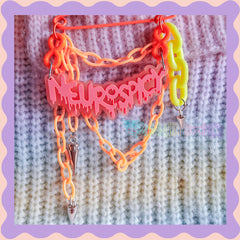Orange & Pink | Neurospicy | Handmade 75mm orange pin