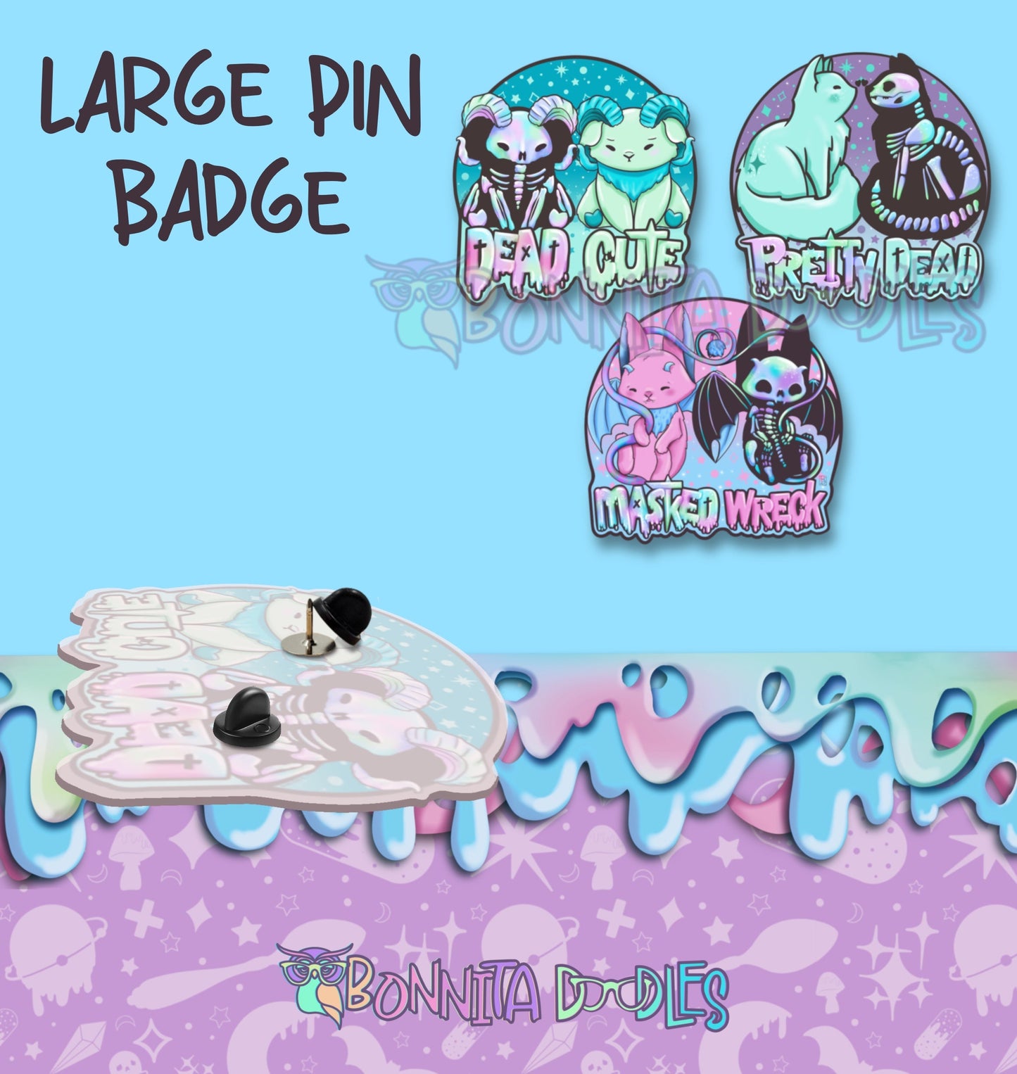 B GRADE Large Acrylic Pin Badge - 3 designs available