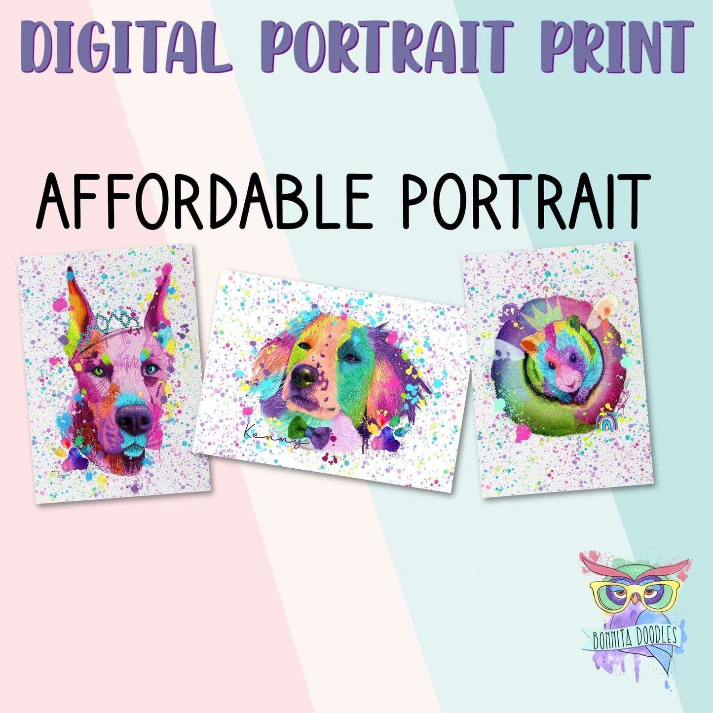 Custom digital pet or PAW portrait - rainbow art
