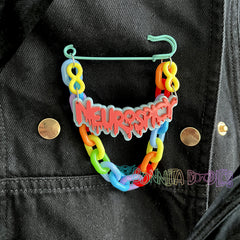 Pink, Blue & Rainbow chain | Neurospicy | Handmade 75mm Blue pin
