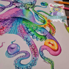 Skullypus Opal rainbow skull octopus print - Home art print