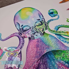 Skullypus Opal rainbow skull octopus print - Home art print
