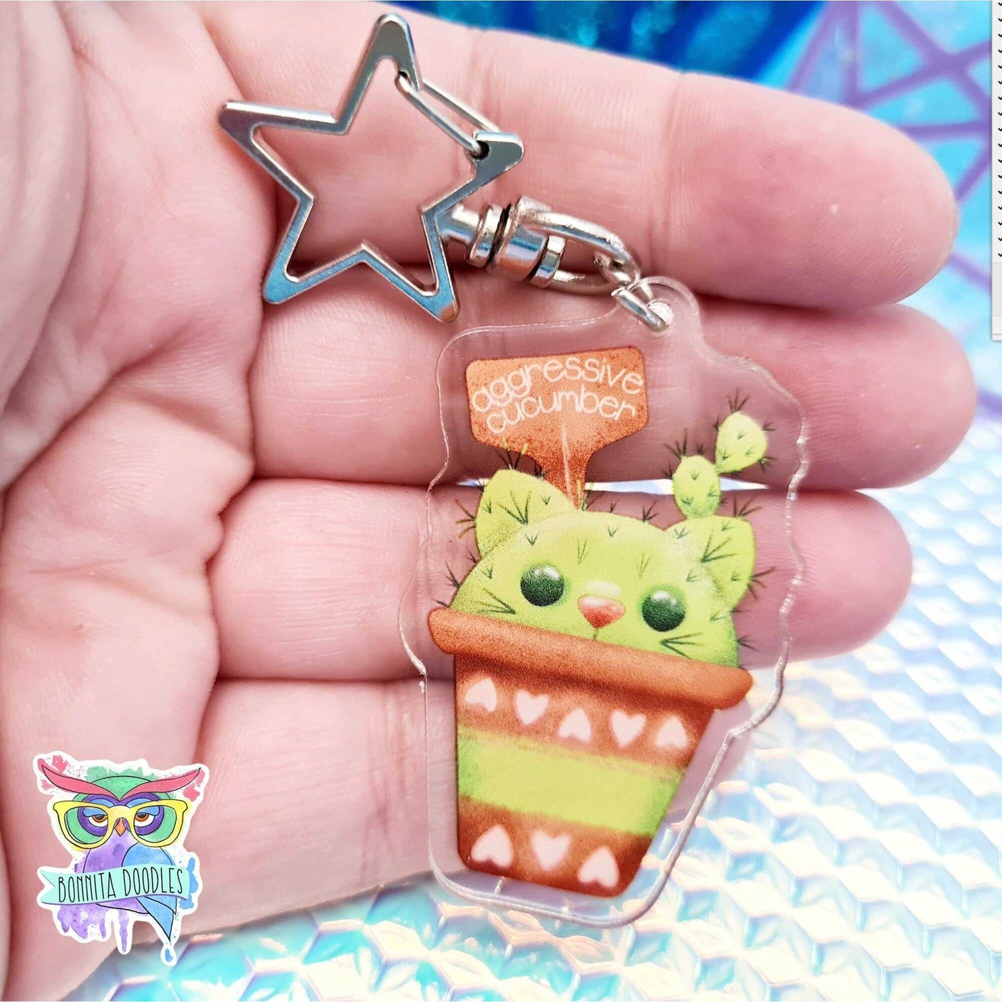 Pot pet cat cactus keychain