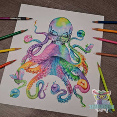 Skullypus Opal rainbow skull octopus print - Home art print