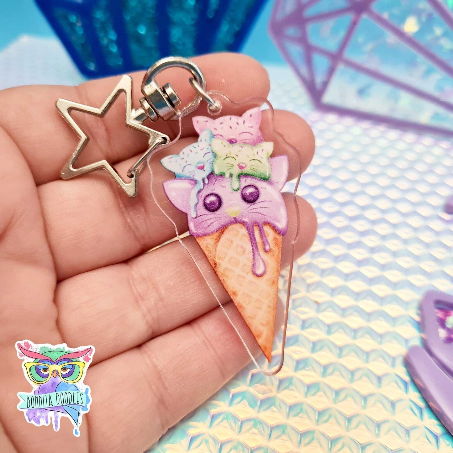 Kawaii cat ice cream cone keychain