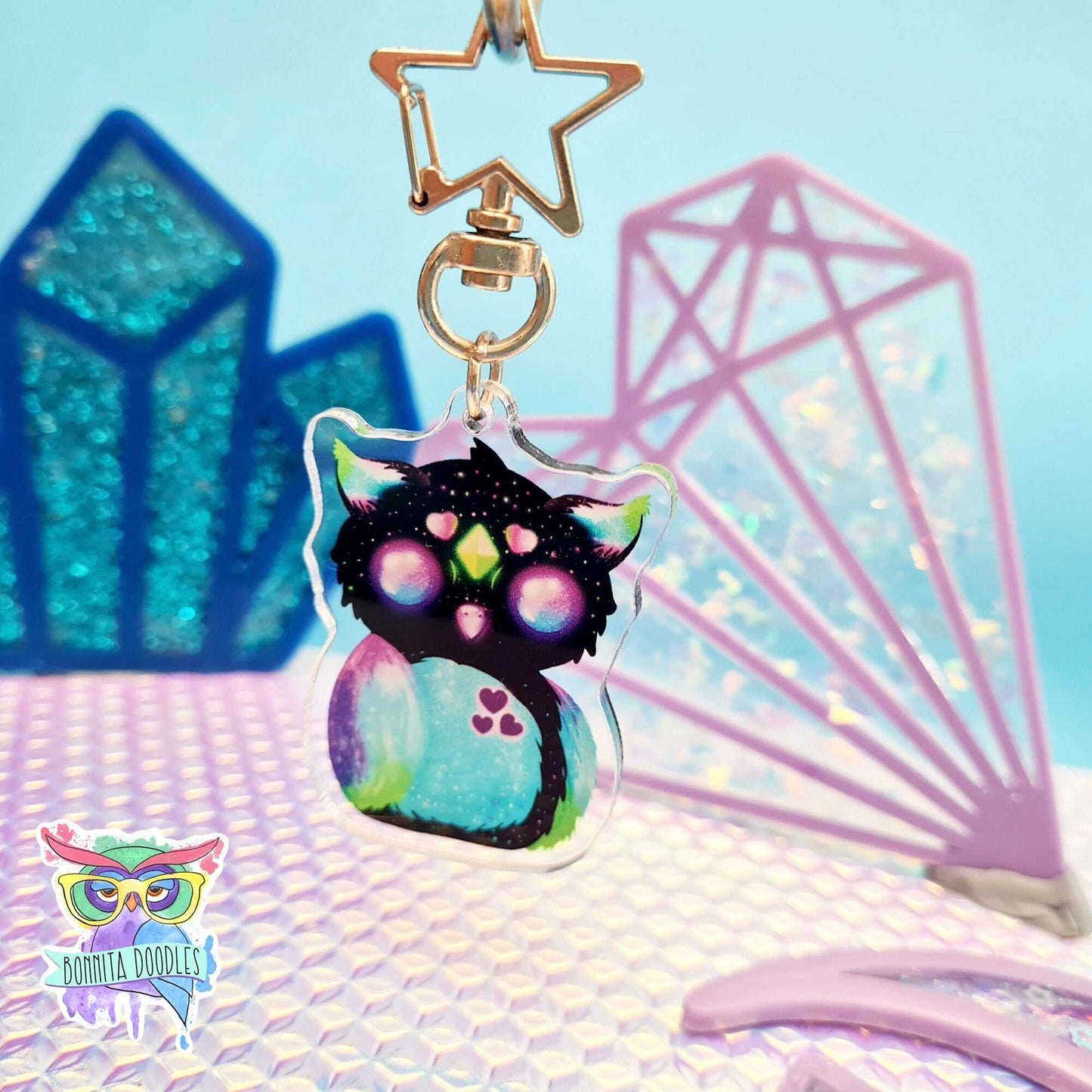 Kawaii galaxy Owl keychain