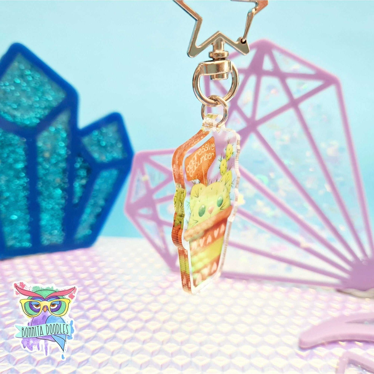 Pot pet cat cactus keychain