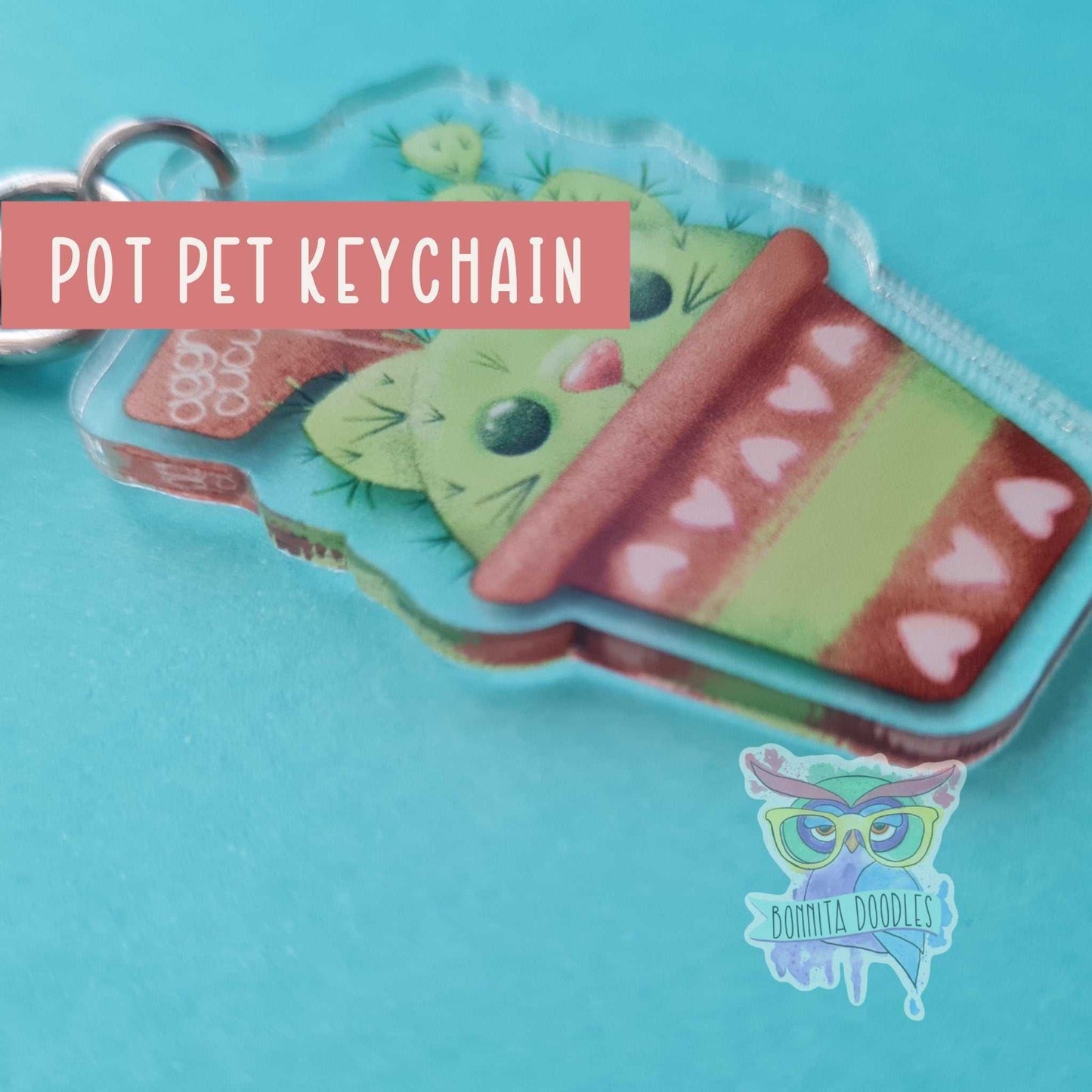 Pot pet cat cactus keychain