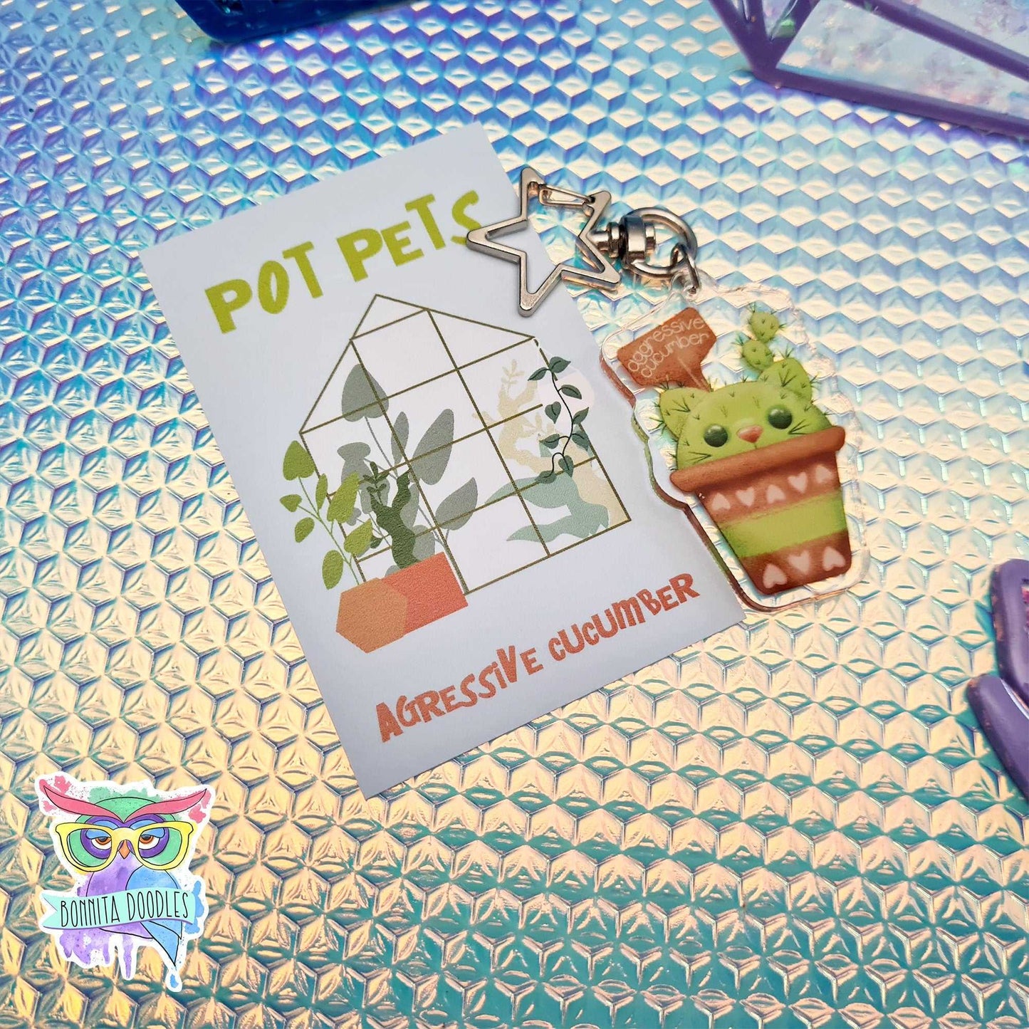 Pot pet cat cactus keychain