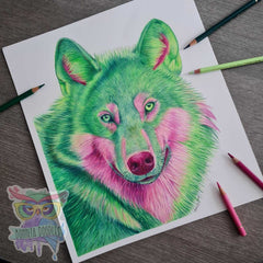 Peridot wolf - Original drawing - Original art
