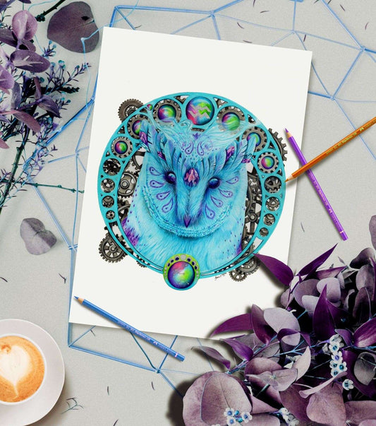Aquarius fantasy owl - zodiac Series art home decor print