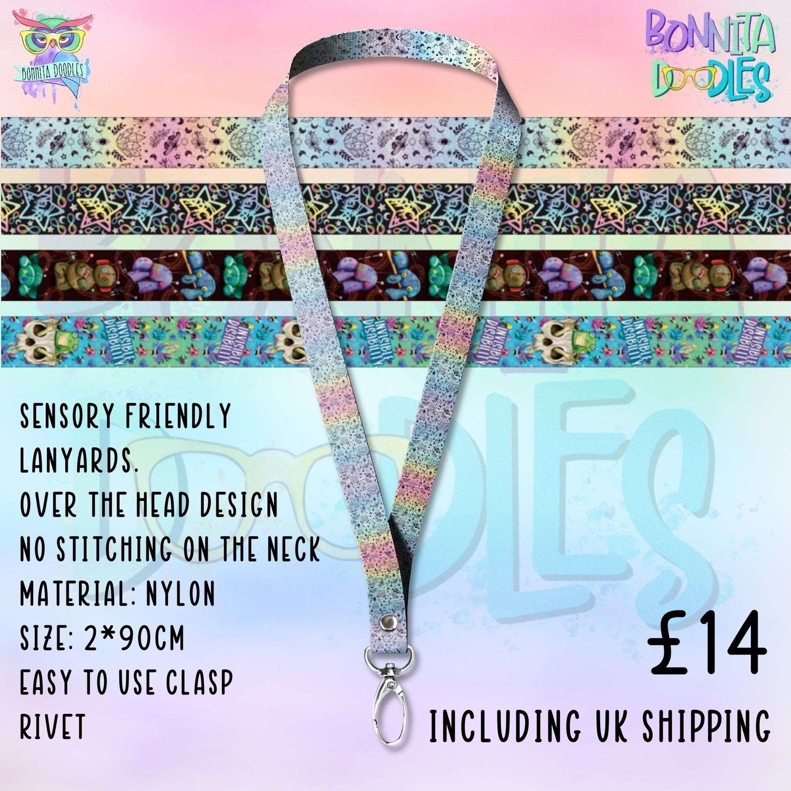 Celestial geodes & moon phases - Lanyard - soft and perfect for sensory accommodation.