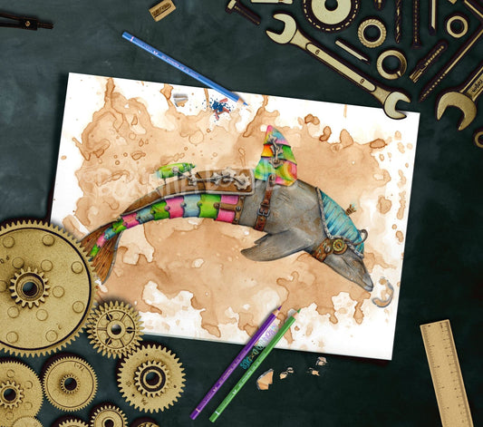 Dolphin Steampunk ocean - art home decor print