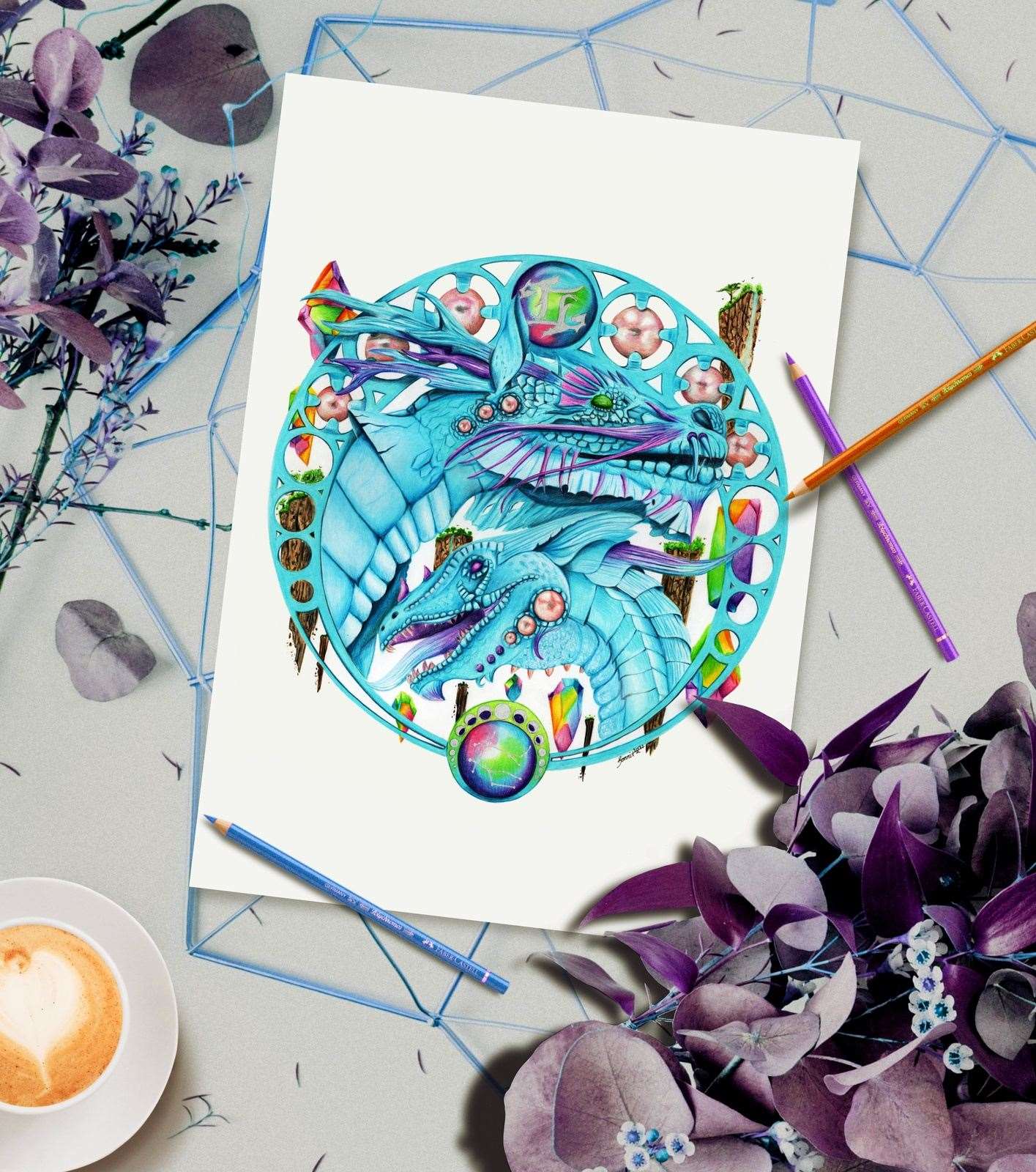 Gemini dragons - zodiac Series art home decor print
