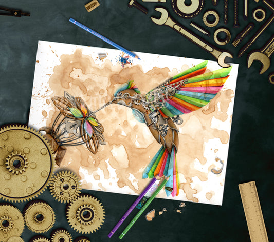 Hummingbird Steampunk Air - art home decor print