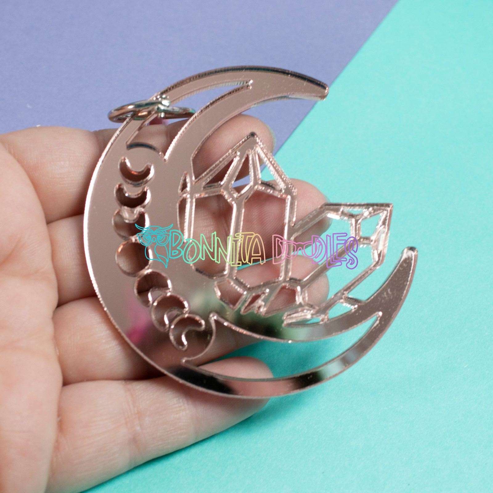 Moon Phases Geode Key - Bag Charm