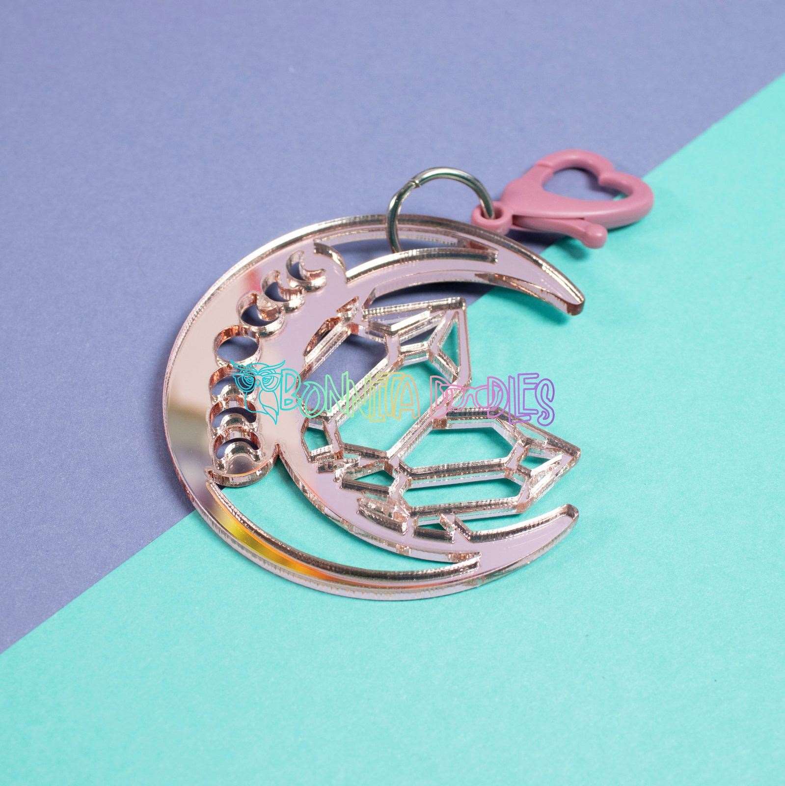 Moon Phases Geode Key - Bag Charm