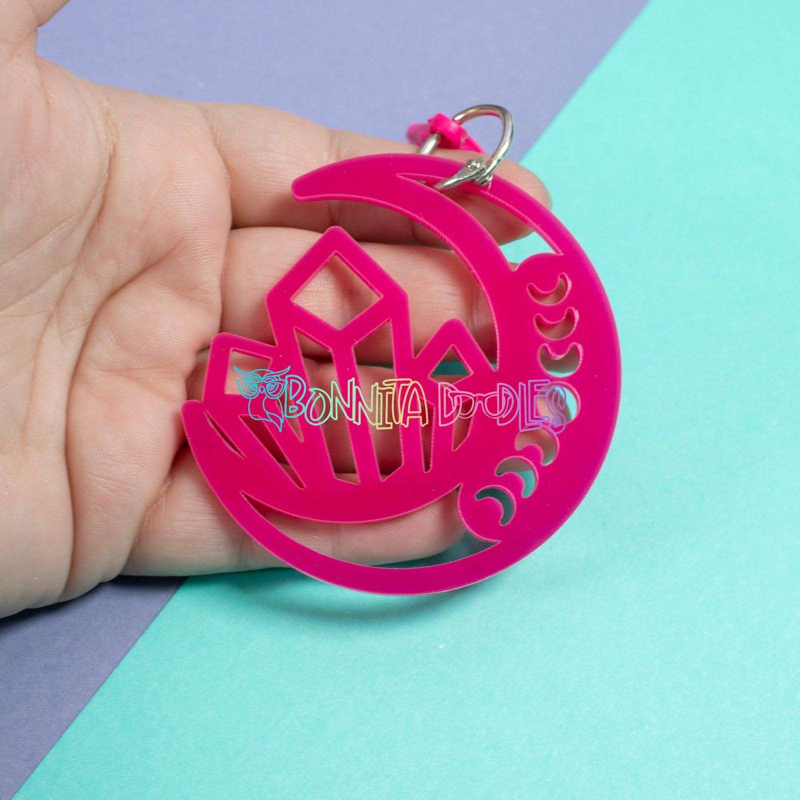 Moon Phases Geode Key - Bag Charm