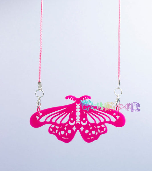 Hot Pink Moth Goth Charm necklace - Handmade gifts