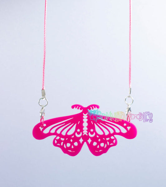 Hot Pink Moth or Bat Goth Charm necklace - Handmade gifts