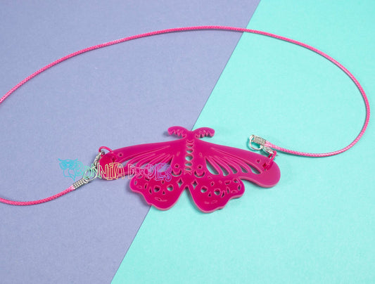 Hot Pink Moth or Bat Goth Charm necklace - Handmade gifts