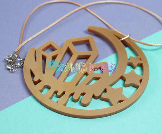Large Gold Moon Phase Geode Charm necklace - Handmade gifts