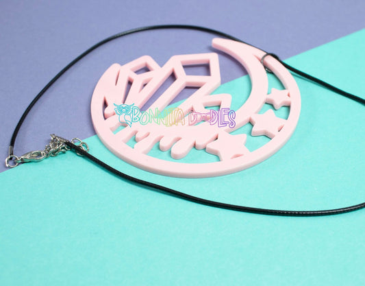 Baby pink Moon Phase Geode Charm necklace - Handmade gifts