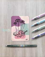 Retro Mushroom "Collared Parachute" ACEO | Original Hand Drawn Art Card