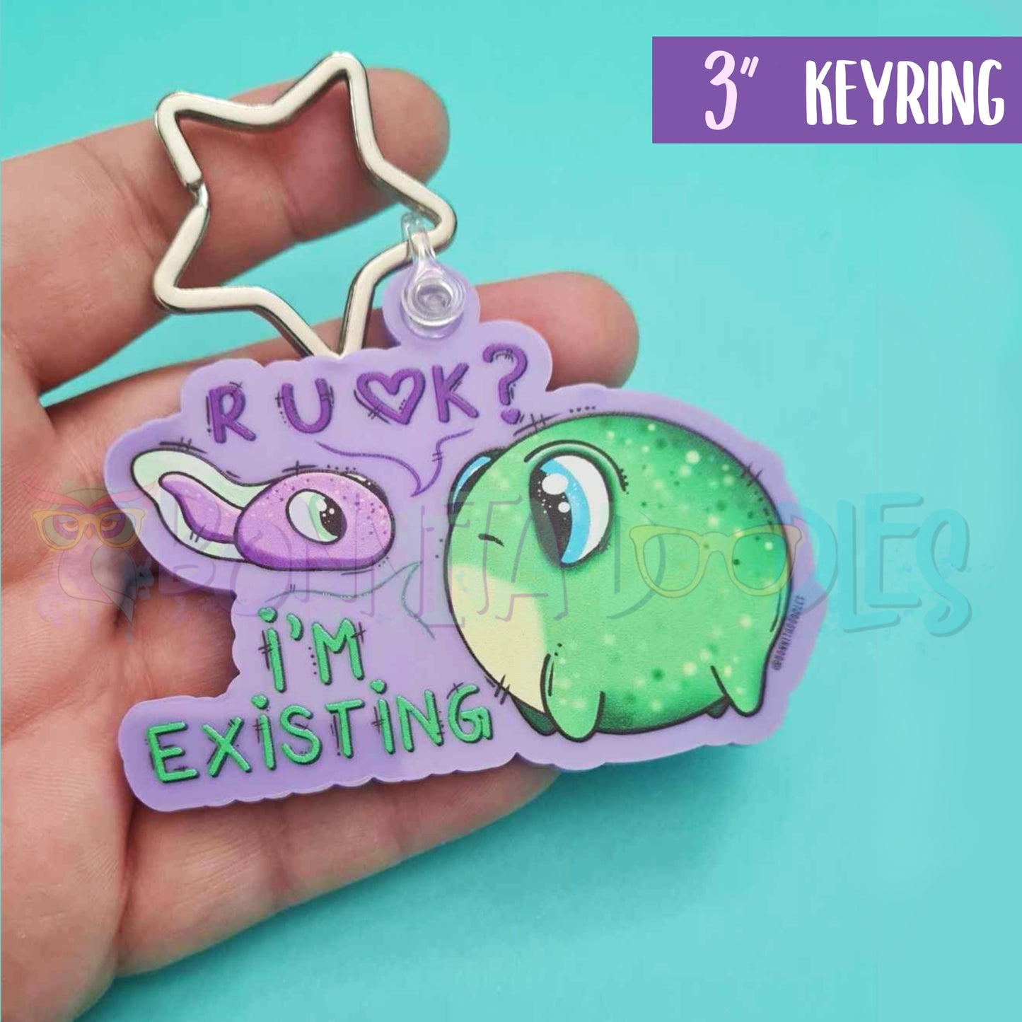 R u ok, I exist frog & tadpole keychain.