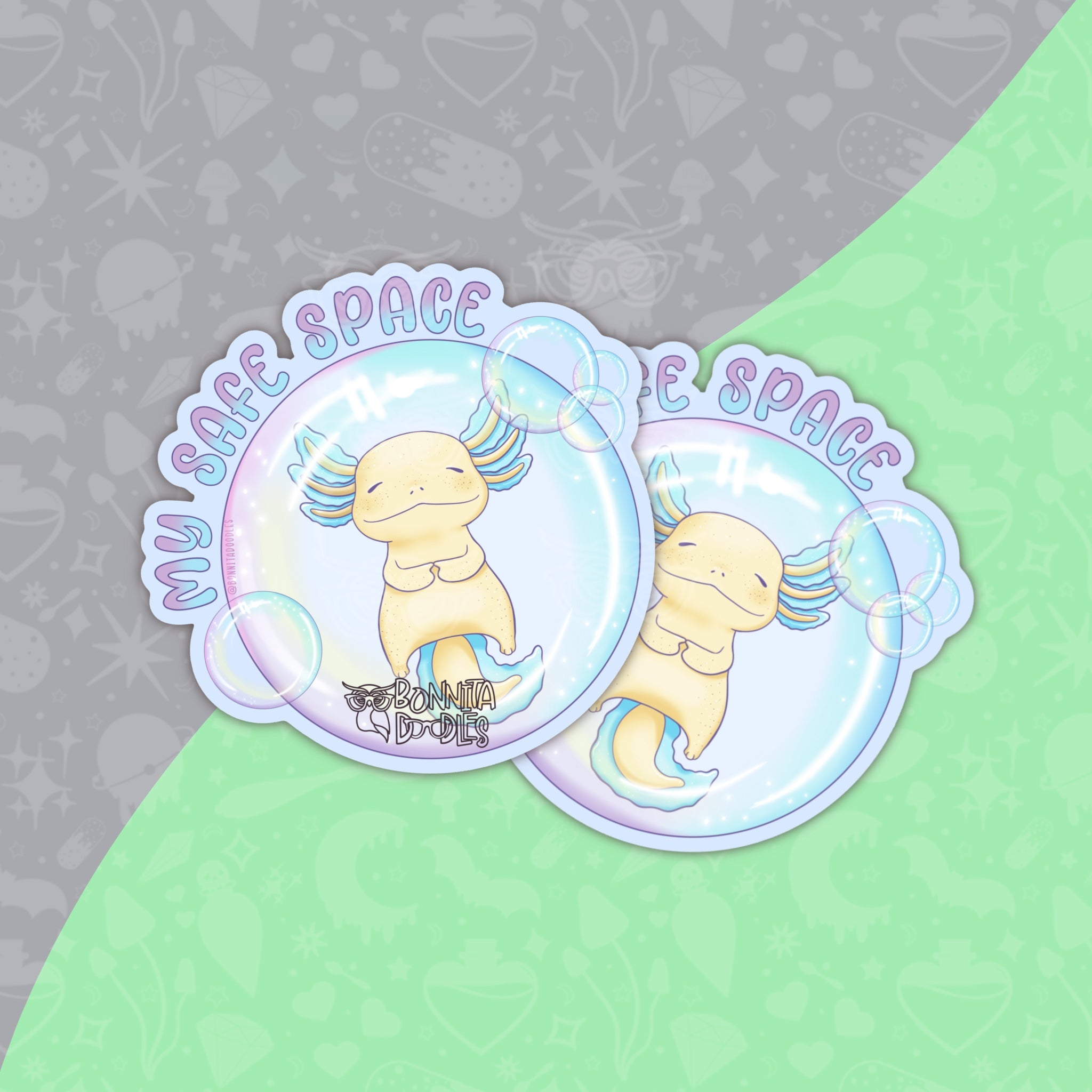 Safe space axolotl | Large matt vinyl sticker