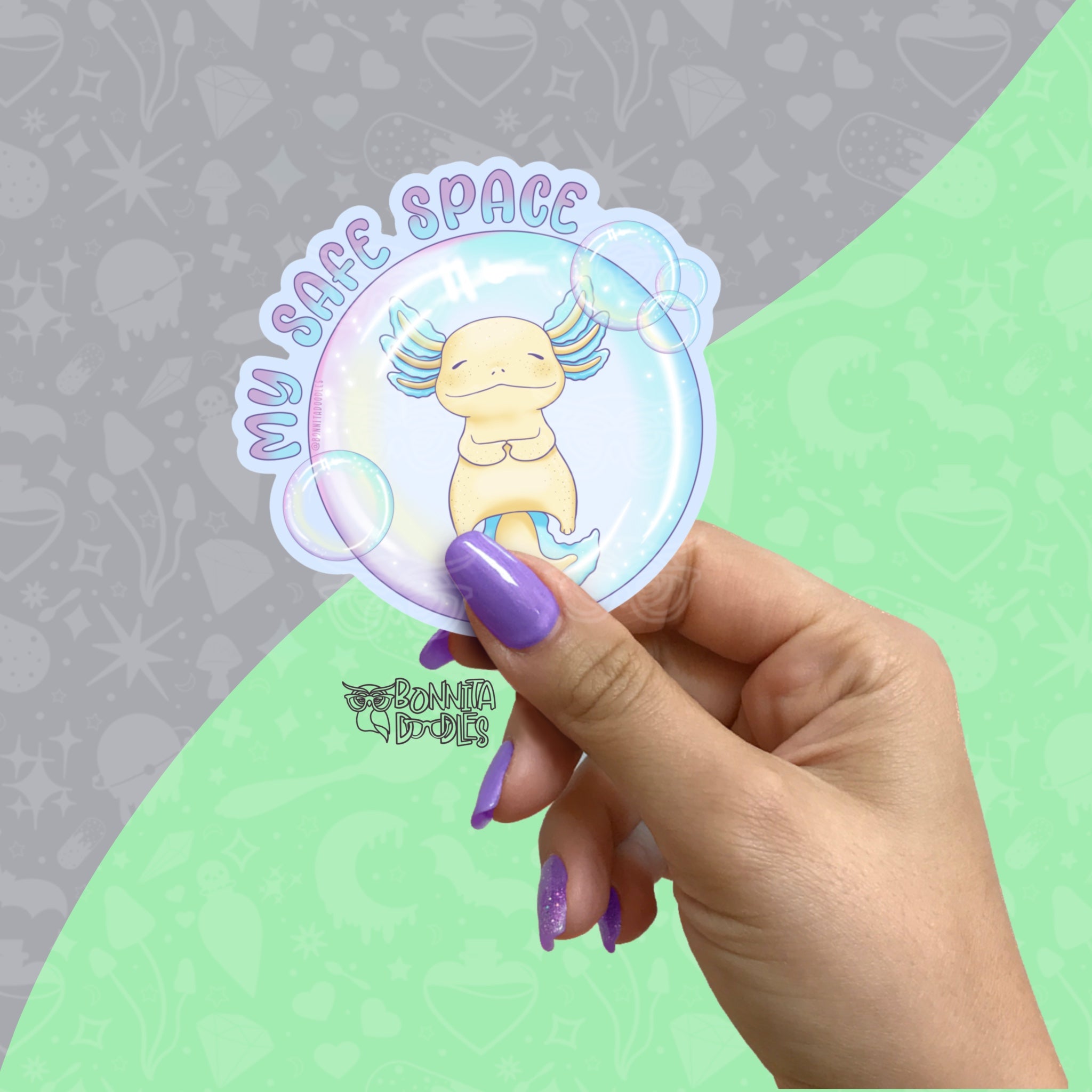 Safe space axolotl | Large matt vinyl sticker