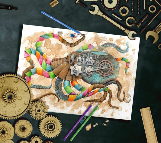 Original drawing Octopus Steampunk ocean - art home decor