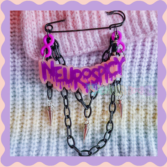 Black & Purple | Neurospicy | Handmade 75mm Black pin