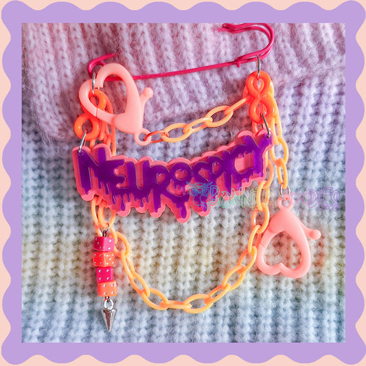 Orange & Purple | Neurospicy | Handmade 75mm Orange pin