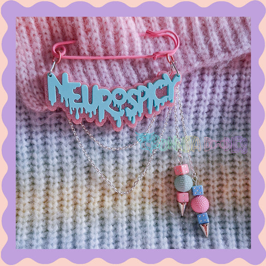 Pink & Blue | Neurospicy | Handmade 75mm Pink pin