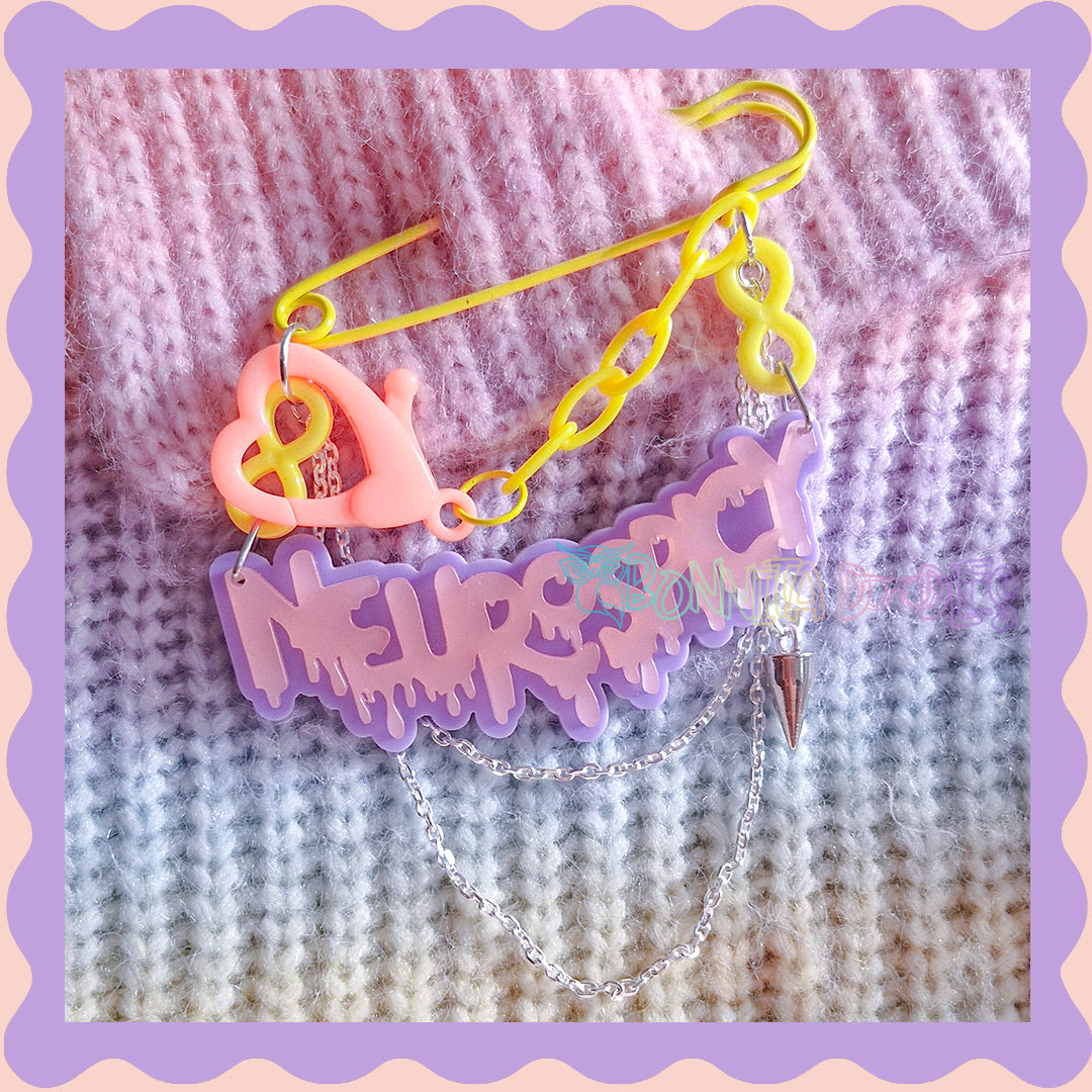 Purple, Pink & Yellow | Neurospicy | Handmade 75mm Yellow pin