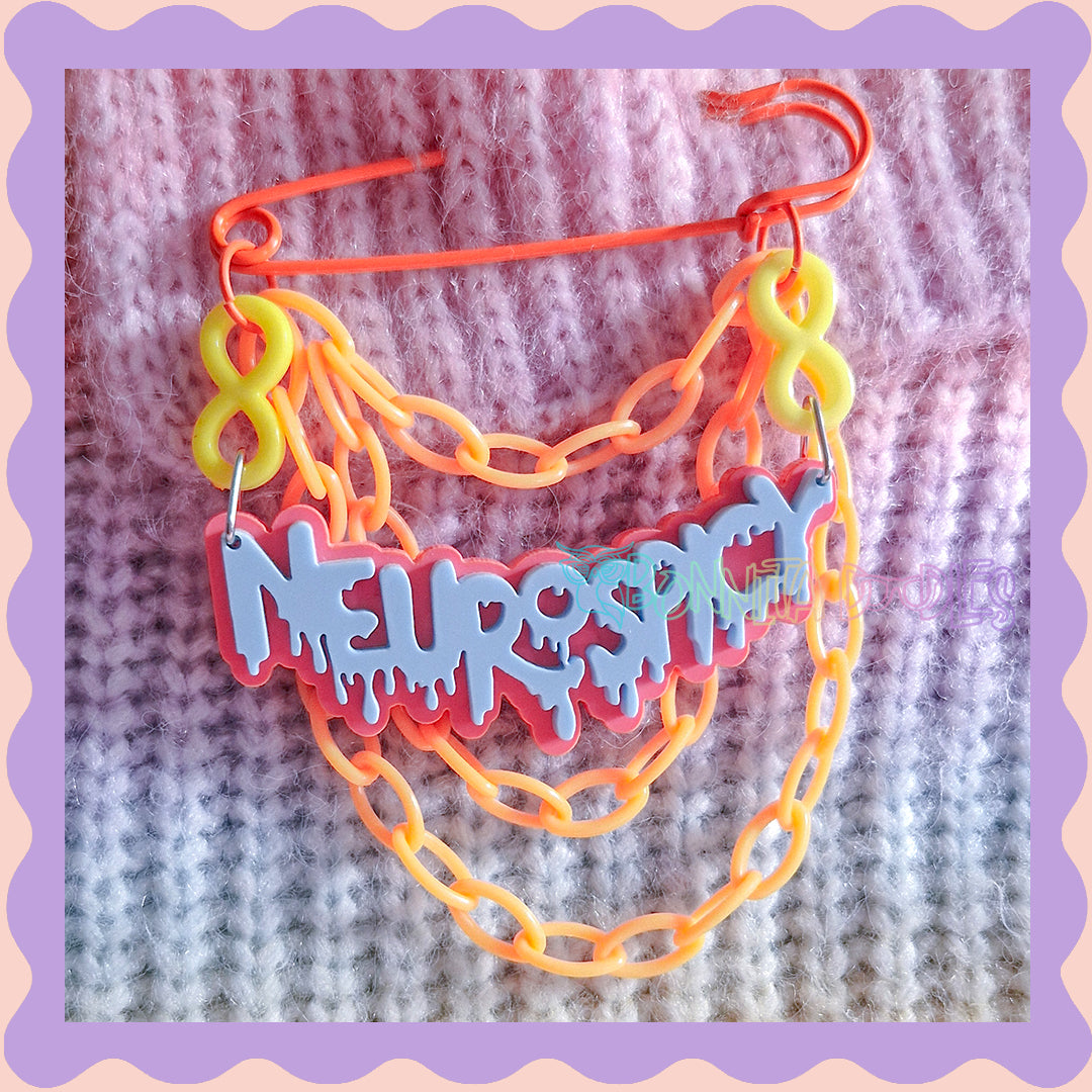 Blue & Orange | Neurospicy | Handmade 75mm Orange pin