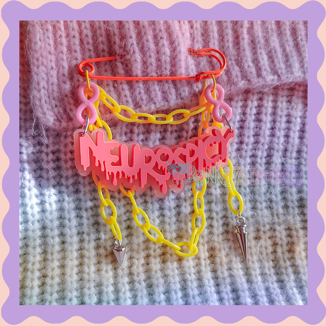 Pink & Yellow | Neurospicy | Handmade 75mm Orange pin