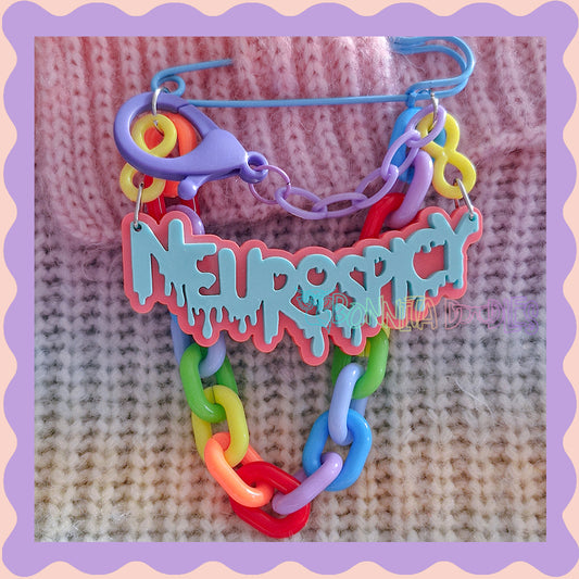 Blue & Rainbow | Neurospicy | Handmade 75mm Blue pin