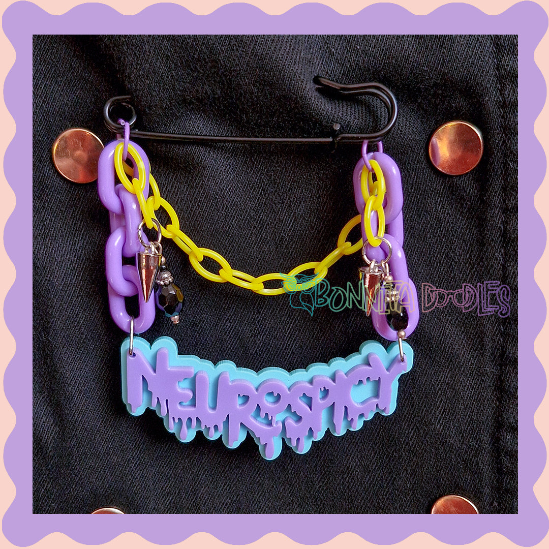 Purple & Blue | Neurospicy | Handmade 75mm Black pin