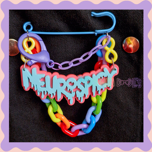 Blue & Rainbow | Neurospicy | Handmade 75mm Blue pin