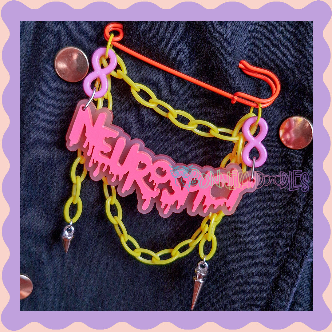Pink & Yellow | Neurospicy | Handmade 75mm Orange pin